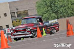 Photo of Wes Drelleshak in his '59 Chevy Apache out on the autocross course
